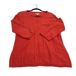100% Cotton Cable Knit Diamond Pattern Kim Rogers Coral Salmon Knit Sweater L